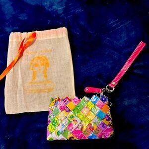 Nahui Ollin Wristlet Clutch Recycled Candy Wrappers Tootsie Pops with Dust Bag